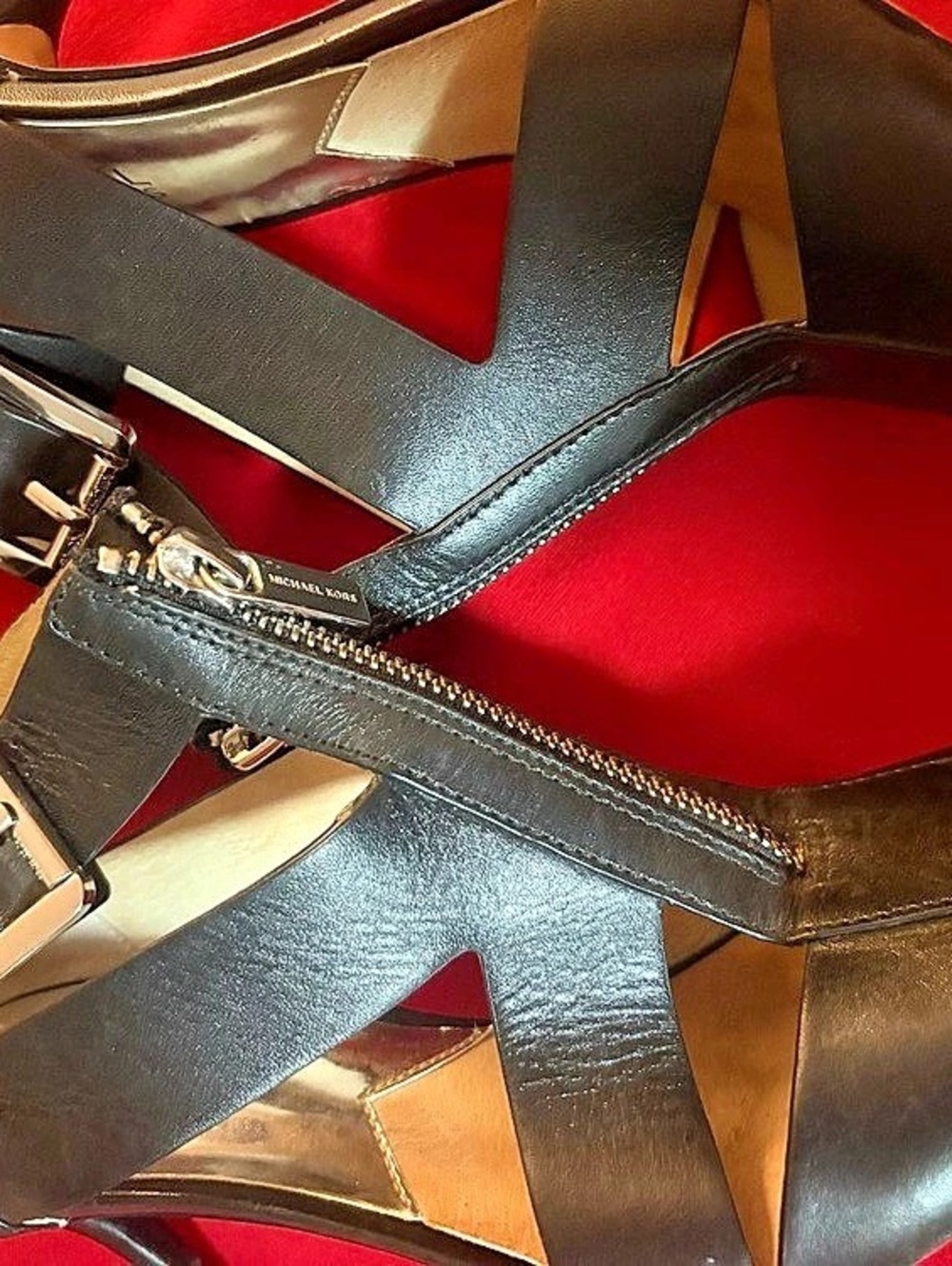 Michael Kors Black Leather Zipper Cage Heels Sandals Black Strappy Heels